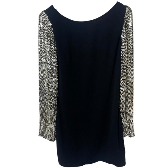 Parker Sequin Sleeve Open Back Cocktail Mini Dress Boat Neck Black Large - Picture 2 of 14